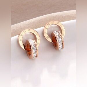 New Stainless Steel  Roman Numeral Double Hoops Earrings